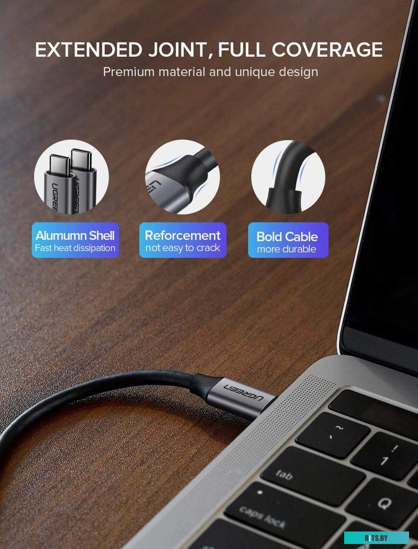Кабель Ugreen US161 50751 USB Type-C - USB Type-C (1.5 м, черный/серый)