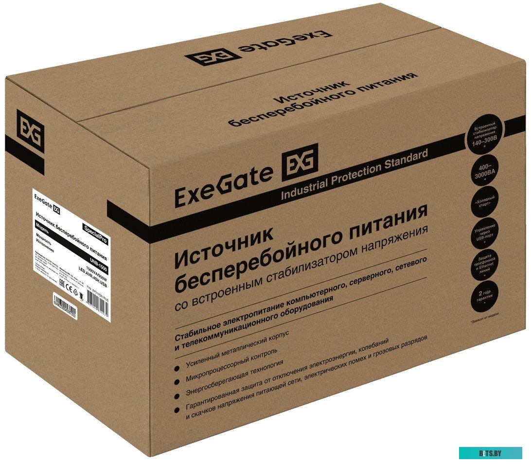 Источник бесперебойного питания (ИБП) ExeGate SpecialPro UNB-1500.LED.AVR.4SH.USB EP212521RUS