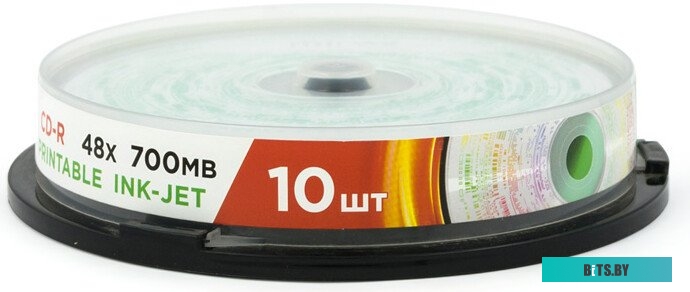 Диск CD-R 700MB Mirex 48x Printable, CakeBox <10шт> UL120038A8L