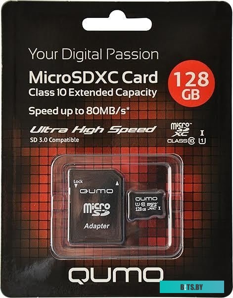 Карта памяти Qumo QM128GMICSDXC10U1 microSDXC 128GB + адаптер