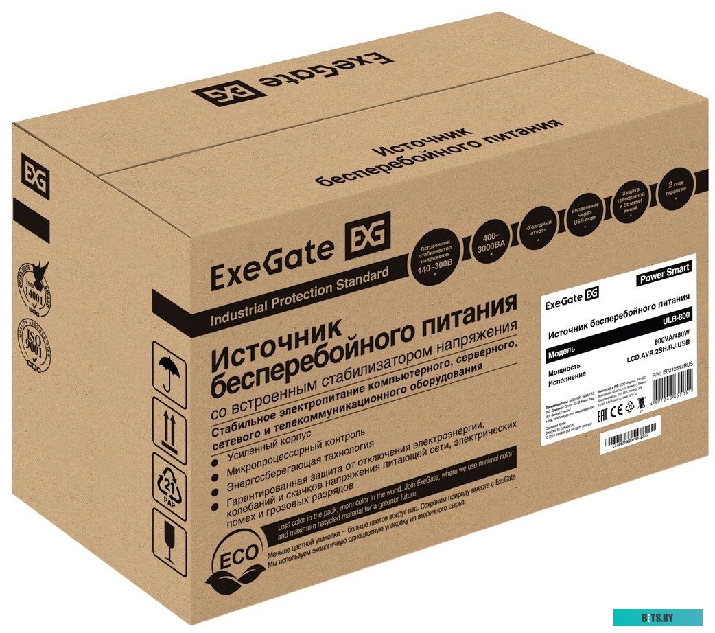 Источник бесперебойного питания (ИБП) ExeGate Power Smart ULB-800 LCD EP212517RUS