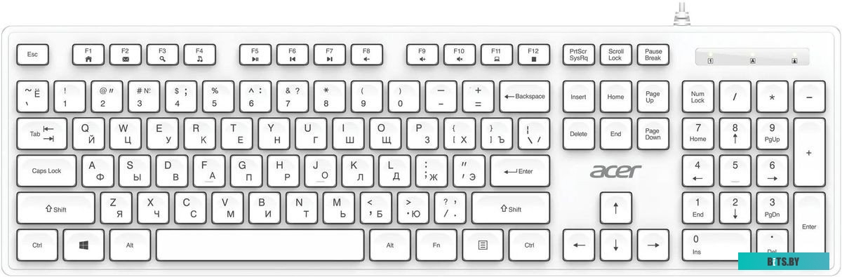 Клавиатура Acer OKW503 белый USB Multimedia (ZL.KBD11.00Q) кабель 1.8м ZL.KBD11.00Q
