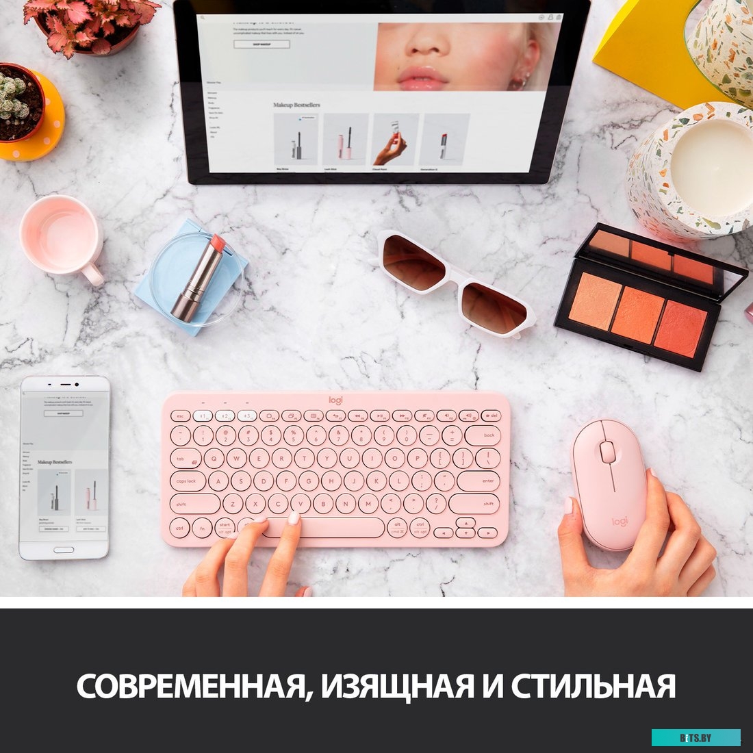 комп. мышь M350 Pebble (беспровод.оптич., USB) Rose Logitech 910-005717/910-005575
