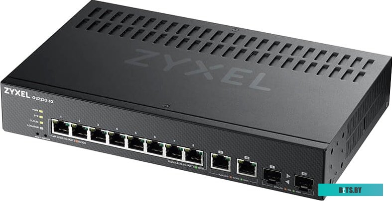 Коммутатор ZYXEL GS2220-10-EU0101F, 8xGE, 2xCombo (SFP/RJ-45), rack 19", silent, standalone/cloud management]